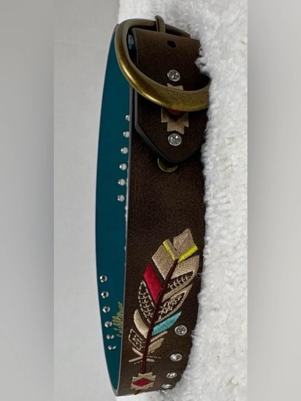 Catchfly Studio Girls’ Leather Belt Featuring Embroidered Feather Design